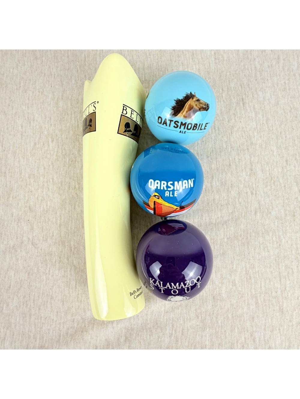 Bell’s Brewery Tap Handle + 3 Globes Oatsmobile Oarsman Kalamazoo Stout